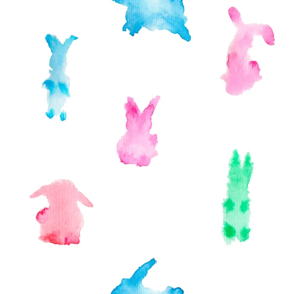 Acquerello modello senza soluzione di continuità con conigli colorati — Foto Stock