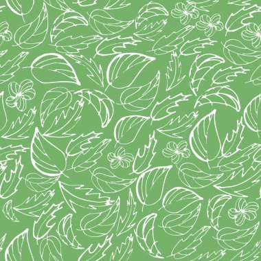 Yeşil arka plan üzerinde beyaz yaprakları ile Vektör dikişsiz desen