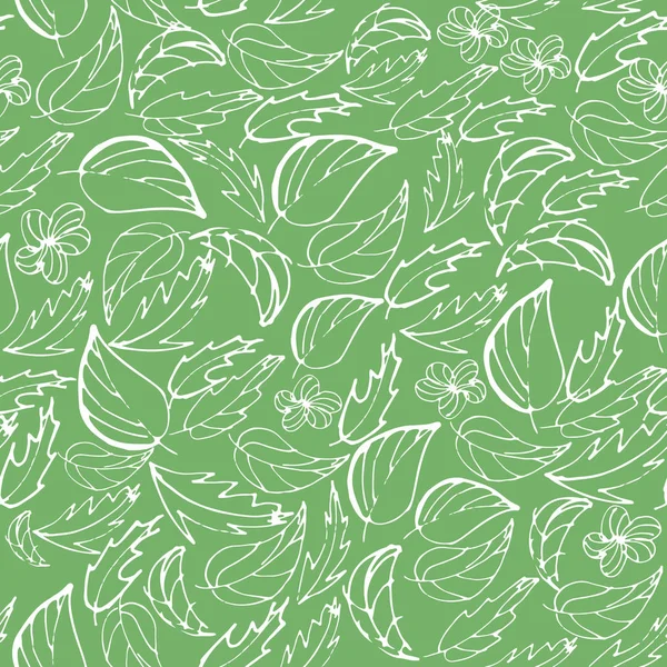 Vektor varrat nélküli mintázat fehér levelei zöld alapon — Stock Vector