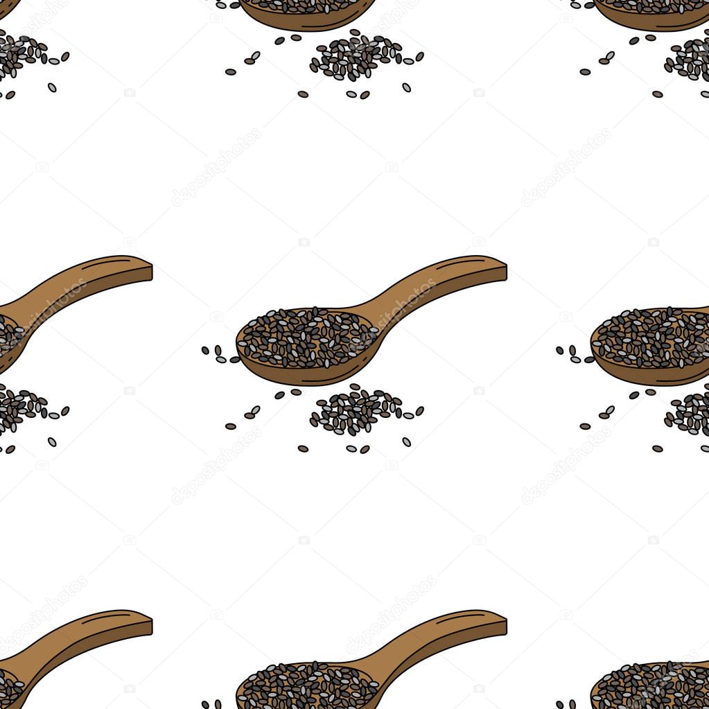Chia seeds colored isolated seamless pattern on white background.