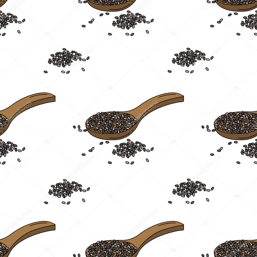 Chia seeds colored isolated seamless pattern on white background.