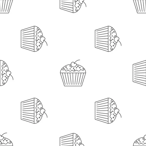 Pastel patrón sin costuras con iconos. Esquema de estilo. ilustración sobre el tema de los productos de panadería y panadería. Fondo vectorial . — Vector de stock