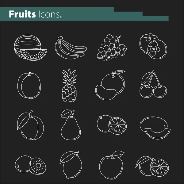 Conjunto de ícones de frutas. Ilustração vetorial. Linha fina . — Vetor de Stock