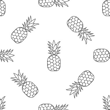 Meyveler simgeleri ile sorunsuz desen. Stil Anahattı. Vektör arka planı. Beyaz arka plan, siyah simge.