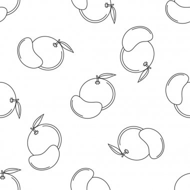 Meyveler simgeleri ile sorunsuz desen. Stil Anahattı. Vektör arka planı. Beyaz arka plan, siyah simge.