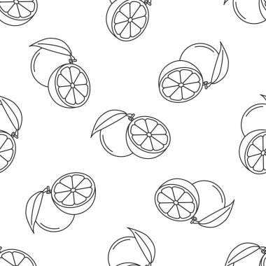 Meyveler simgeleri ile sorunsuz desen. Stil Anahattı. Vektör arka planı. Beyaz arka plan, siyah simge.