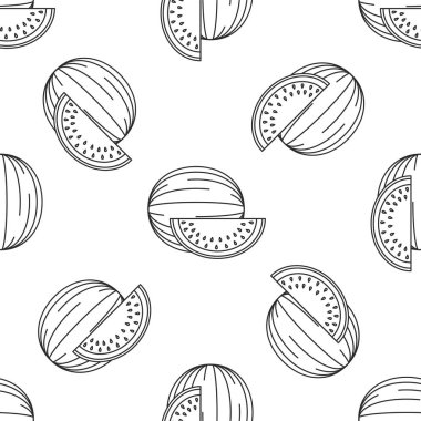 Meyveler simgeleri ile sorunsuz desen. Stil Anahattı. Vektör arka planı. Beyaz arka plan, siyah simge.