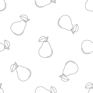 Meyveler simgeleri ile sorunsuz desen. Stil Anahattı. Vektör arka planı. Beyaz arka plan, siyah simge.