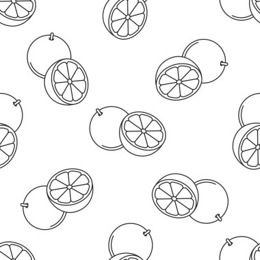 Meyveler simgeleri ile sorunsuz desen. Stil Anahattı. Vektör arka planı. Beyaz arka plan, siyah simge.