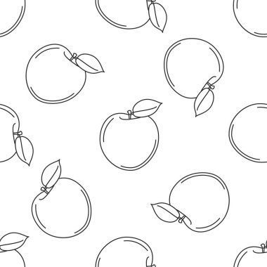 Meyveler simgeleri ile sorunsuz desen. Stil Anahattı. Vektör arka planı. Beyaz arka plan, siyah simge.