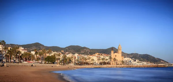 Ситжес Город Недалеко Барселоны Каталонии Испания Славится Своими Пляжами Ночной — стоковое фото