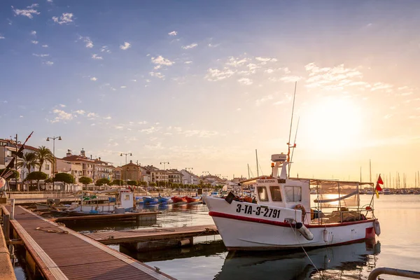 Cambrils Cityscape Při Západu Slunce Viw Přístavu — Stock fotografie