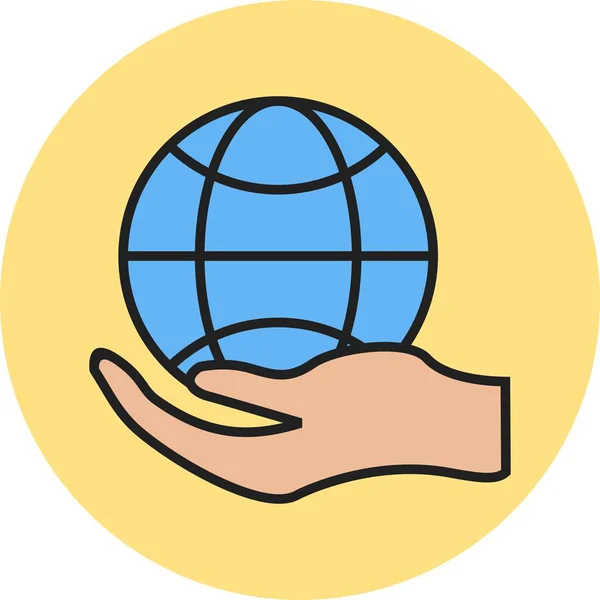 Icono de mano global línea llena — Vector de stock