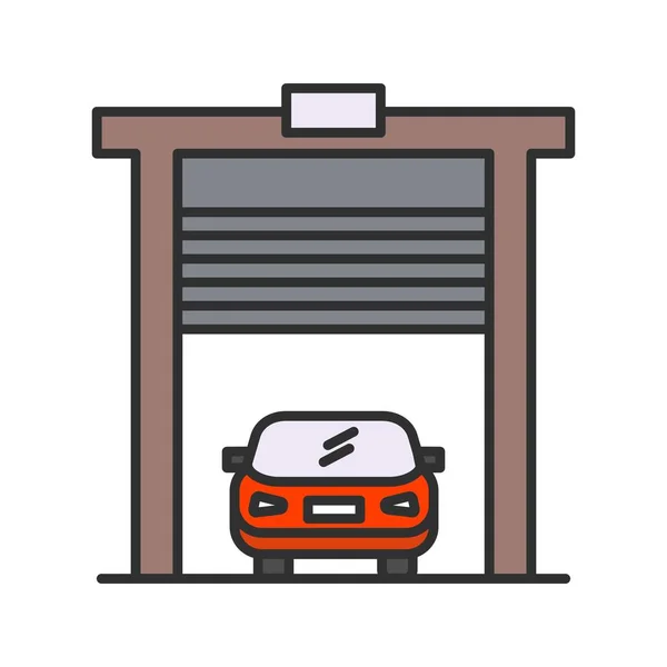Carro na garagem Line Filled Icon — Vetor de Stock