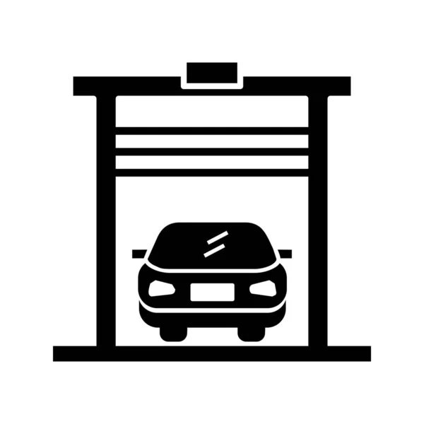 Coche en el garaje Glyph Negro icono — Vector de stock