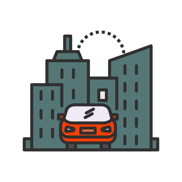 Coche en la ciudad Línea llena de iconos — Vector de stock