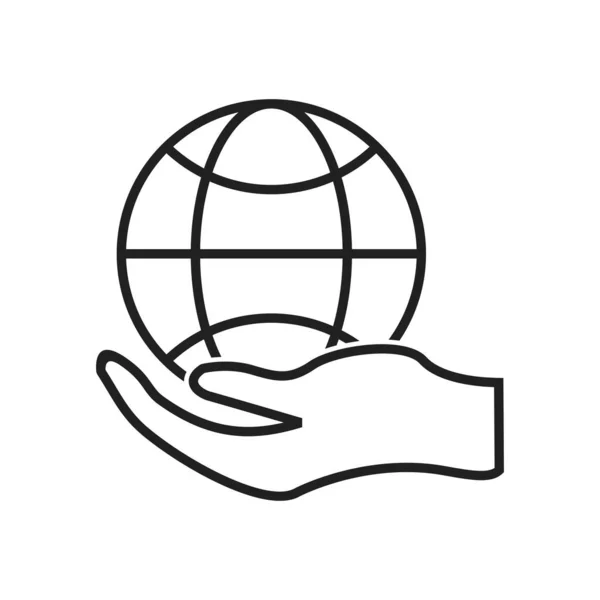 Mano global Línea Negro Icono — Vector de stock