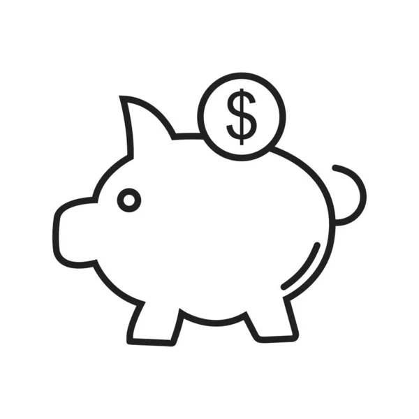 Piggy línea de ahorro Icono Negro — Vector de stock