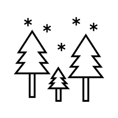 Ağaçlarda kar yağışı Güzel kış çizgisi siyah simgesi