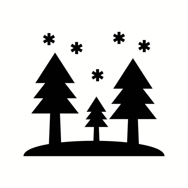 Gyönyörű havazás a fák karakterjel fekete ikon — Stock Vector
