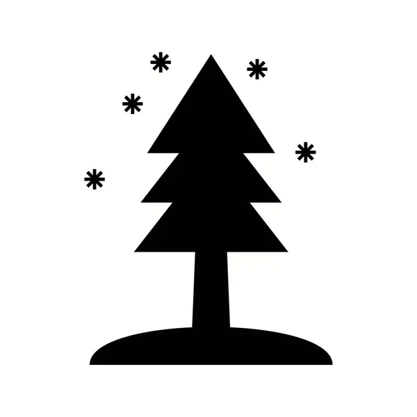 Gyönyörű fa a hóban karakterjel fekete ikon — Stock Vector