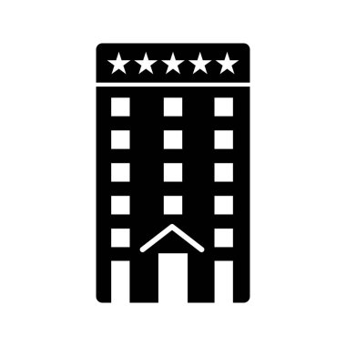 Beş yıldızlı bina glyph siyah simgesi