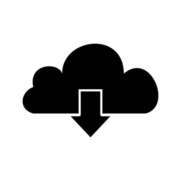 Hermosa nube con flecha abajo glifo icono negro — Vector de stock