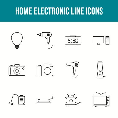 Eşsiz ev elektronik vektör çizgisi simgesi seti