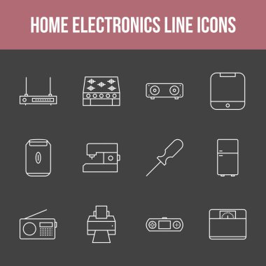 Eşsiz ev elektroniği vektör çizgisi simgesi seti