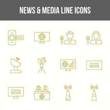 Eşsiz haber & ortam vektör çizgisi simgesi seti