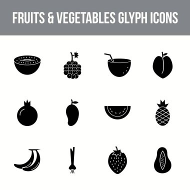 Eşsiz meyve ve sebze vektör sembol kümesi