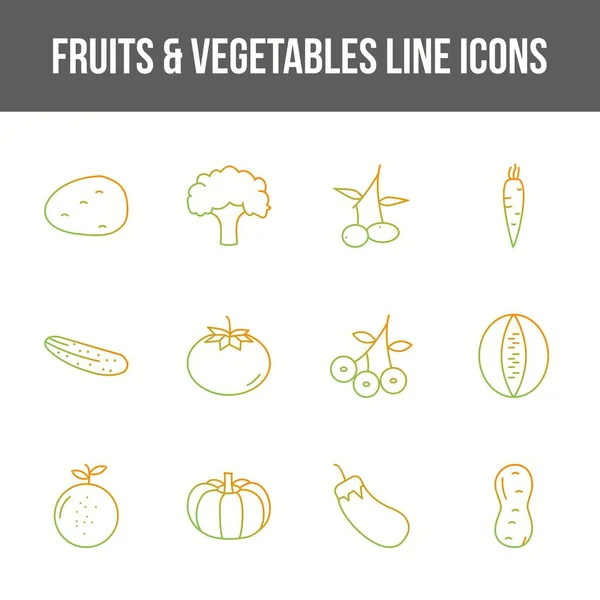 Unique Fruits Vegetables Vector Line Icon Set — Stock Vector