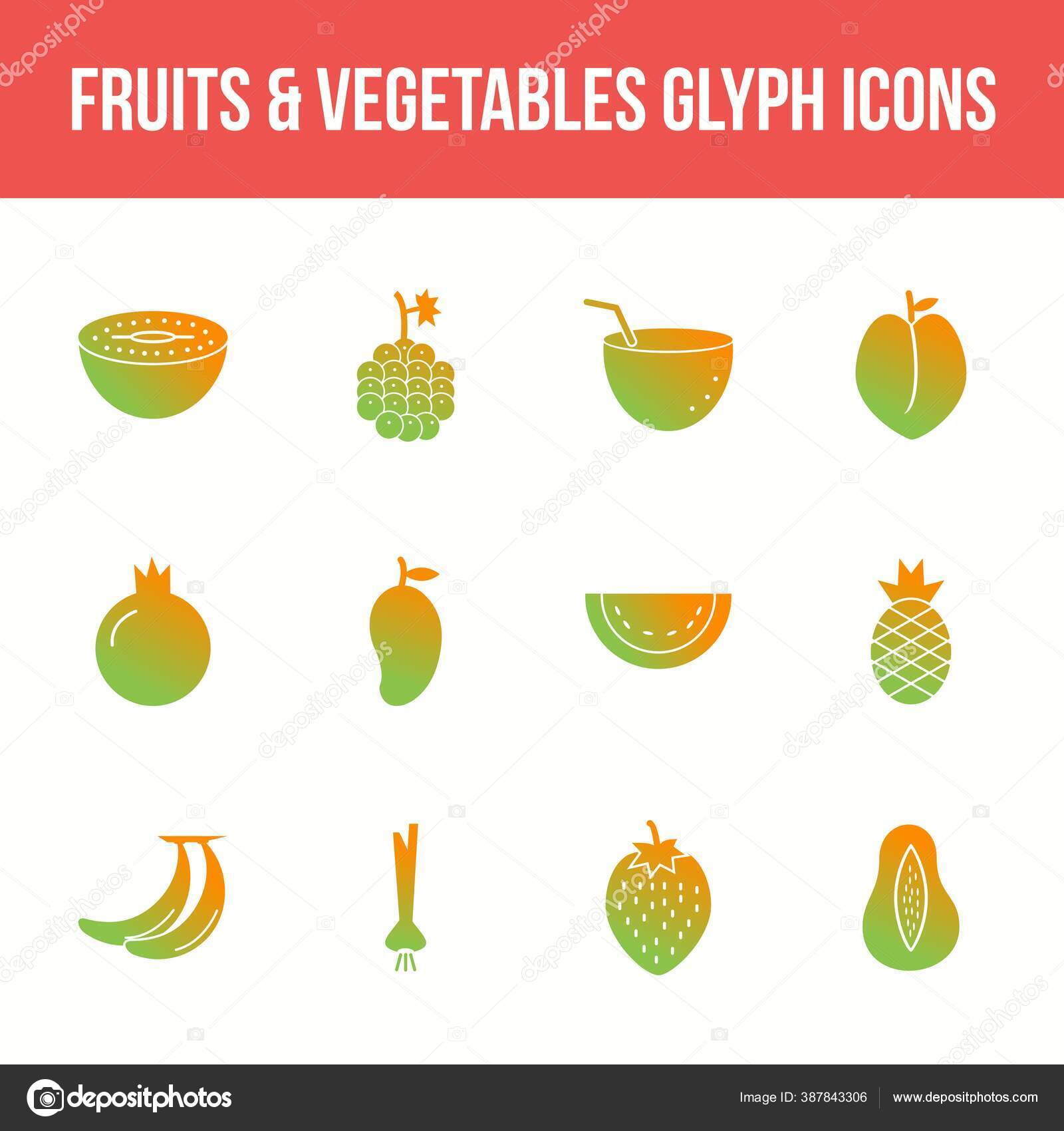 Ikon Vektor Vektor Buah Dan Sayuran Unik Ditata Stok Vektor C Graphicnehar 387843306