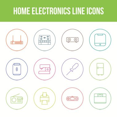 Eşsiz ev elektroniği vektör çizgisi simgesi seti