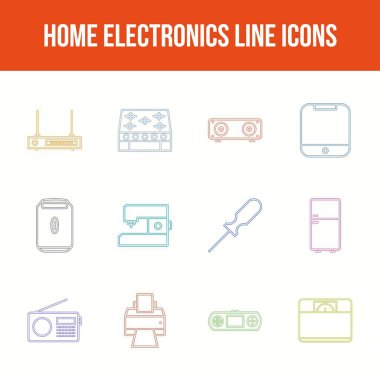Eşsiz ev elektroniği vektör çizgisi simgesi seti