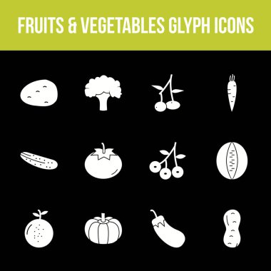 Eşsiz meyve ve sebze vektör sembol kümesi