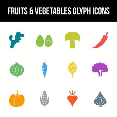 Eşsiz meyve ve sebze vektör sembol kümesi