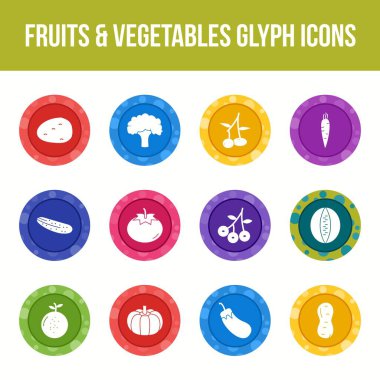 Eşsiz meyve ve sebze vektör sembol kümesi