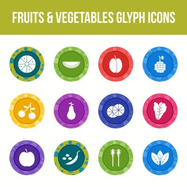 Eşsiz meyve ve sebze vektör sembol kümesi