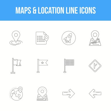 Eşsiz Harita & konum Satır simgesi seti