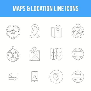 Eşsiz Harita & konum Satır simgesi seti