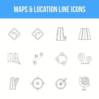 Eşsiz Harita & konum Satır simgesi seti
