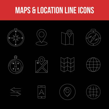 Eşsiz Harita & konum Satır simgesi seti