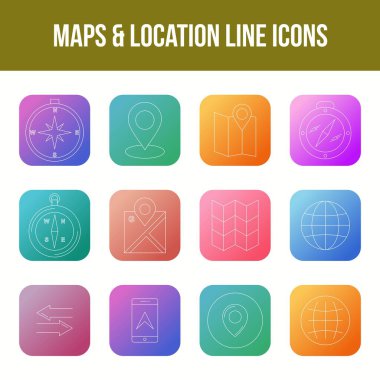 Eşsiz Harita & konum Satır simgesi seti