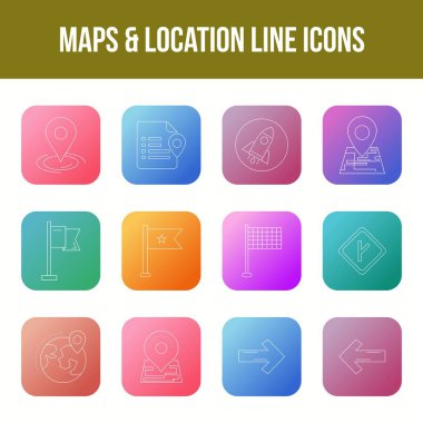 Eşsiz Harita & konum Satır simgesi seti