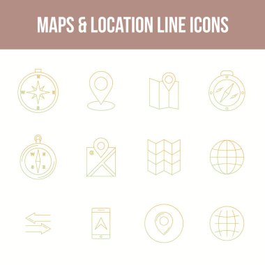 Eşsiz Harita & konum Satır simgesi seti