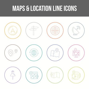 Eşsiz Harita & konum Satır simgesi seti