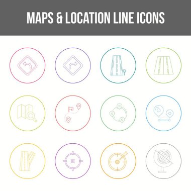 Eşsiz Harita & konum Satır simgesi seti