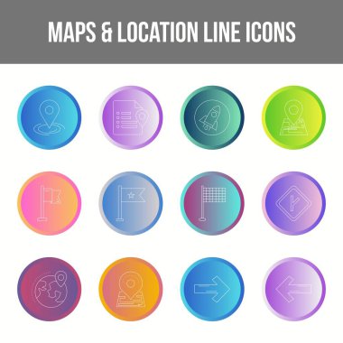 Eşsiz Harita & konum Satır simgesi seti
