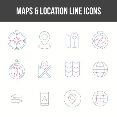 Eşsiz Harita & konum Satır simgesi seti